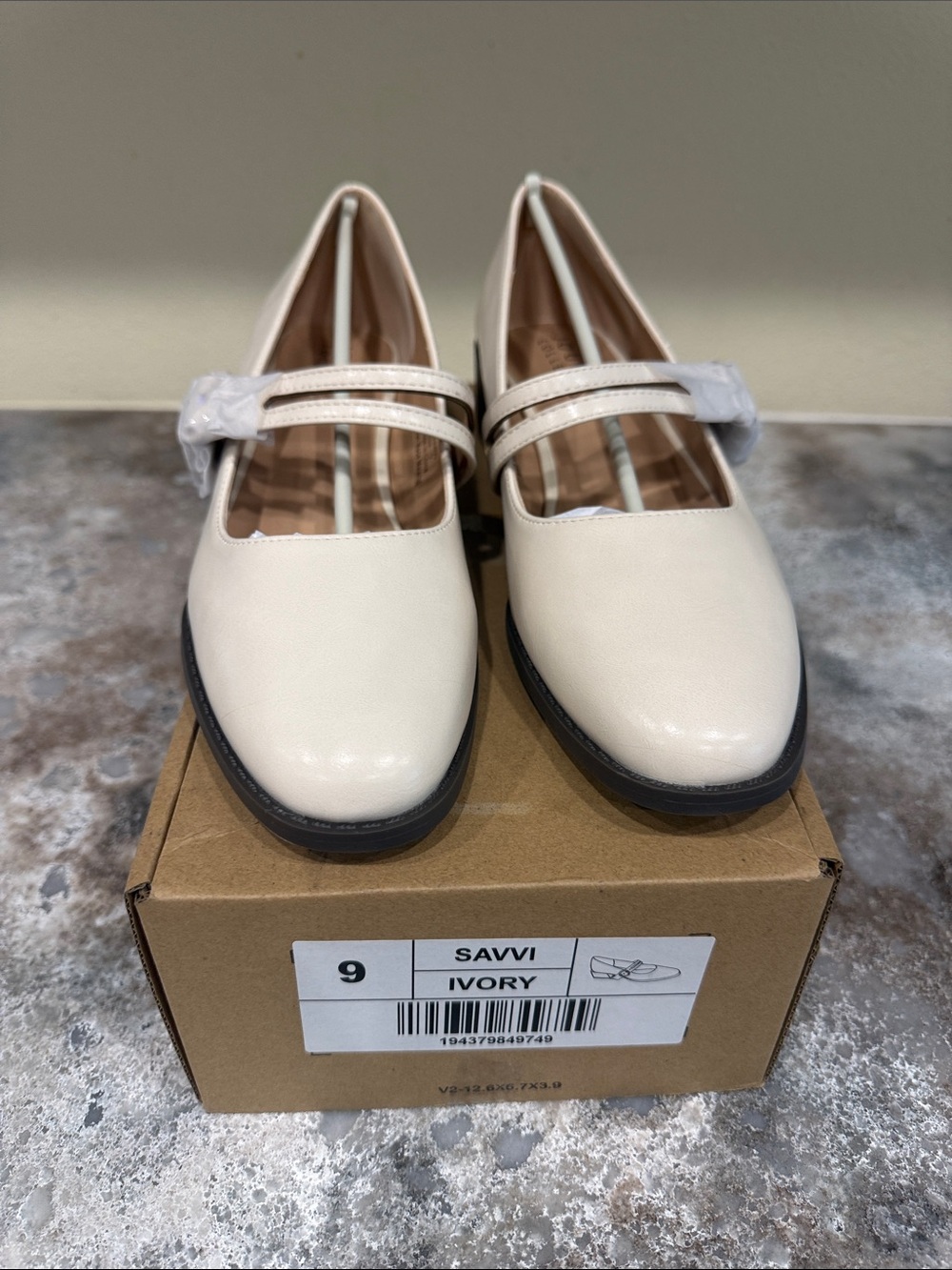 Journee Collection Ivory Double-Strap Mary Jane Flats with Black Sole
